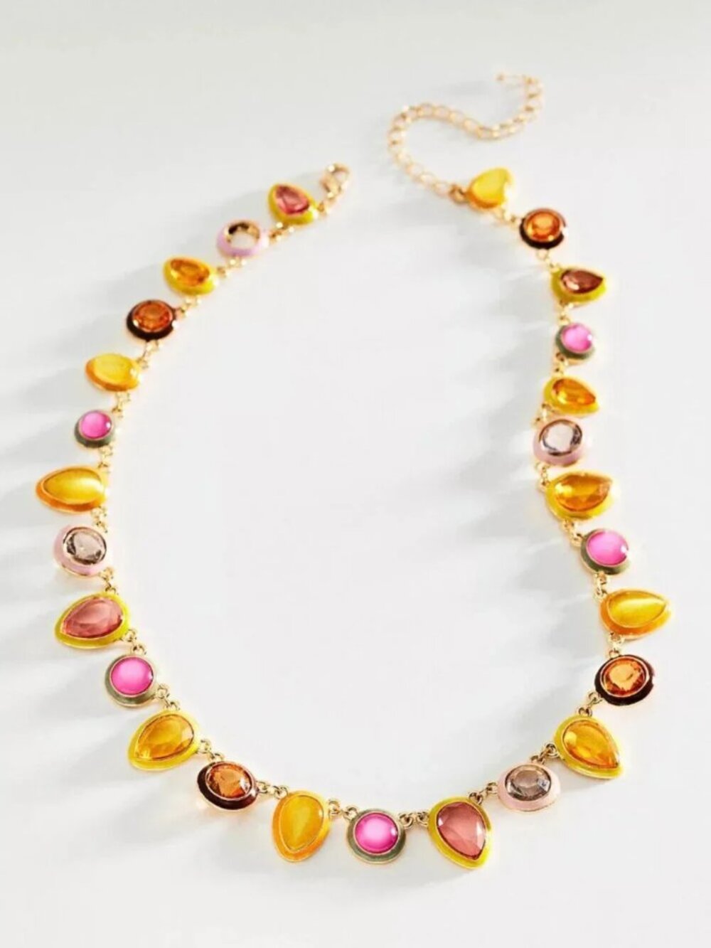 Anthropologie Colorful Enamel Gem Necklace, Pink Pattern